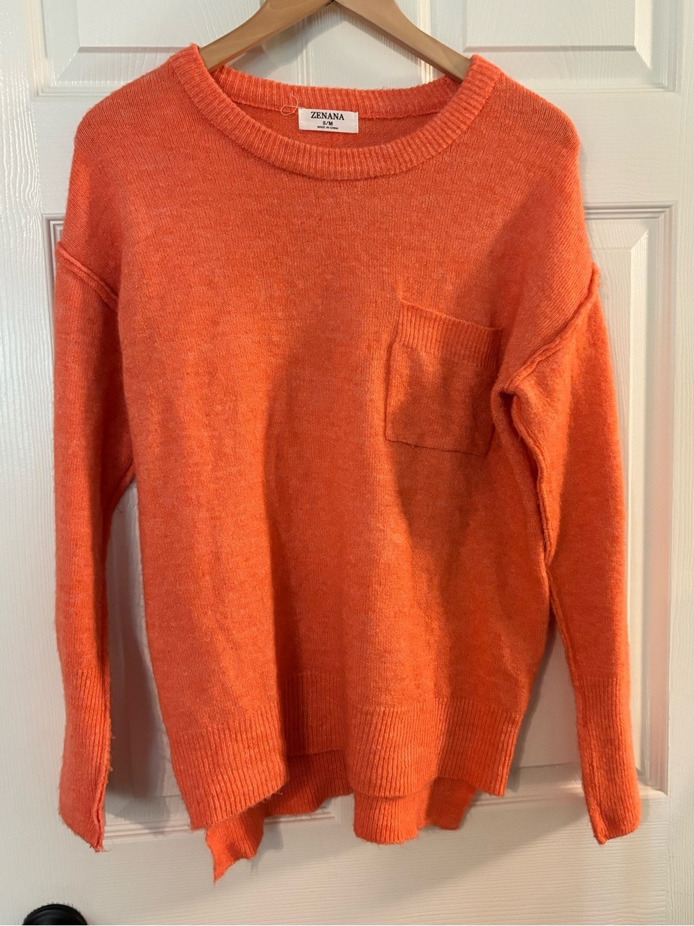Zenana Outfitters Orange Crewneck Sweater with Pocket (small)